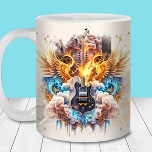 Elektrische gitaar mok wrap, 11oz & 15oz mok wrap sjabloon PNG, Instant Download, mok sublimatie PNG, elektrische gitaar koffiemok