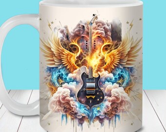 Opakowanie na kubek z gitarą elektryczną, szablon opakowania na kubek 11 uncji i 15 uncji w formacie PNG, natychmiastowe pobranie, sublimacja na kubek w formacie PNG, kubek do kawy z gitarą elektryczną
