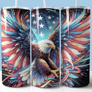 4th of July Patriotic Eagle Tumbler Wrap, 20oz Skinny Tumbler Sublimation PNG, Straight and Tapered Wrap, Instant Download