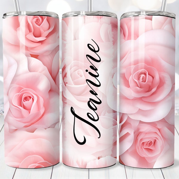 Pink Roses Add a Name Tumbler Wrap, 20oz Skinny Tumbler PNG, Straight and Tapered Tumbler Wrap, Instant Download, Valentine Tumbler Wrap