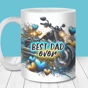 Il miglior papà di sempre Mug Wrap PNG, modello di confezione tazza da 11 once e 15 once, download digitale istantaneo, PNG sublimazione tazza, tazza da caffè per papà motociclista