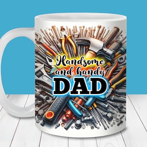 Beau et pratique papa Mug Wrap PNG, modèle d'emballage de tasse 11 oz et 15 oz, téléchargement numérique instantané, sublimation de tasse PNG, tasse à café pour la fête des pères