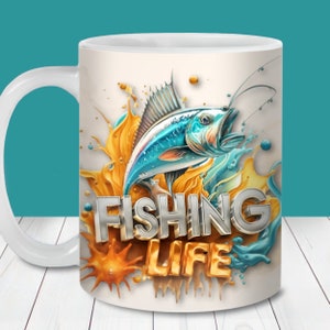 Fishing Life Mug Wrap PNG, 11oz and 15oz Mug Template, Instant Digital Download, Mug Sublimation PNG, Fishing Coffee Mug Design