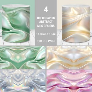 3D Elegant Holographic Mug Wrap Bundle, 11oz and 15oz Mug Template, Instant Digital Download, Mug Sublimation PNG, Mother&#39;s Day Gift Mug