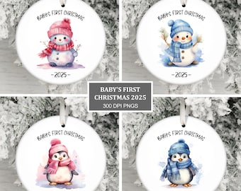 Baby's First Christmas 2025 Ornament PNG Bundle, Ornament Sublimation PNG, Digital Instant Download, Personalized Baby Name Ornament Designs