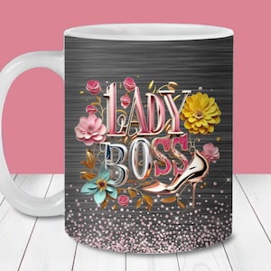 Emballage de tasse glamour paillettes Lady Boss, modèle de tasse 11 oz et 15 oz, téléchargement numérique instantané, sublimation de tasse PNG, tasse cadeau d'anniversaire