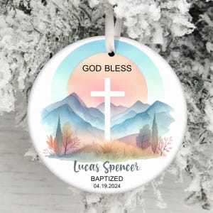 Baptême prénom Date ornement personnalisé PNG, bébé nouveau-né filleul ornement Sublimation PNG, cadeau nouvelle maman, ornement de baptême or Bless