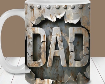 Dad Mug Wrap PNG, Rustic Metal, 11oz 15oz Template (Digital Download)