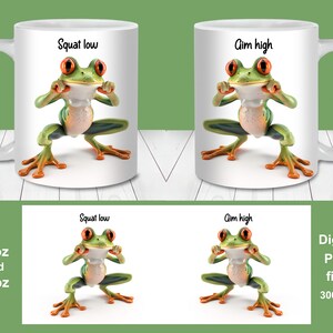 Involucro per tazza 3D Frog Squat Low Aim High, modello per avvolgimento tazza da 11 oz e 15 oz, download istantaneo, PNG sublimazione tazza, tazza da caffè per allenamento in palestra