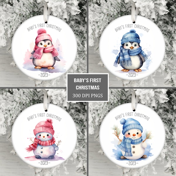 Baby's First Christmas 2023 Ornament Bundle, Ornament Sublimation PNG, Instant Digital Download, Personalized Baby Ornament Designs