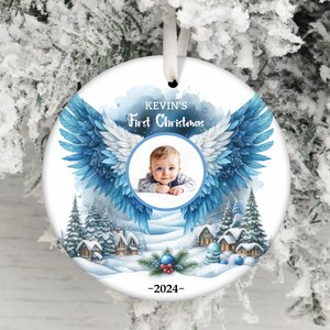 Premier Noël 2024 ornement PNG pour bébé garçon, sublimation PNG d'ornement Photo bébé, cadeau nouvelle maman, motifs personnalisés d'ornement de nom de bébé