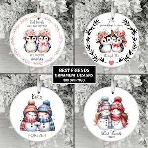 Pacote de enfeites Best Friends Forever PNG, Enfeite de citação de amizade Sublimação PNG, Enfeite de Natal PNG, Presente de melhor amigo
