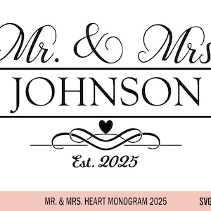 M. et Mme 2025 SVG, mariage signe 2025 SVG, svg lunettes de mariage, monogramme noms personnalisés svg, svg nom de famille personnalisé