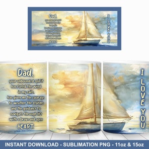 Papa Segelboot Zitat Tassenverpackung, 11oz und 15oz Tassenverpackungsvorlage, Vatertagsgeschenk, Ich liebe dich Papa Tassenverpackung, Sofortiger Download