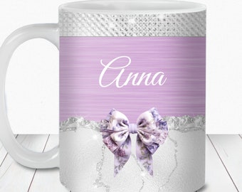 Pastel Purple Glam Add a Name Mug Wrap, 11oz and 15oz Mug Template, Instant Download, Mug Sublimation PNG, Mother's Day Mug, Bridal Gift Mug