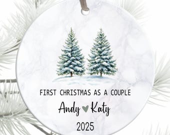 First Christmas as a Couple 2025 Ornament PNG, Two Firs Trees Ornament PNG, Personalized Name Ornament Design, Digital Instant Download