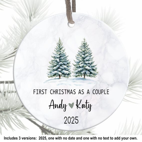 First Christmas as a Couple 2025 Ornament PNG, Two Firs Trees Ornament PNG, Personalized Name Ornament Design, Digital Instant Download