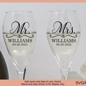 M. et Mme 2025 SVG, mariage signe SVG, monogramme mariage verres svg, svg flûtes à champagne, mariage imprimable, idée cadeau mariage