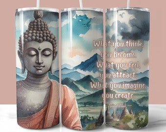 Envoltura para vaso de 20 oz con cita de Buda, diseño religioso y espiritual PNG (descarga digital)