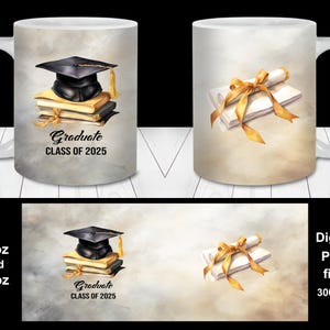 Envoltura para taza de la clase de graduados de 2025 PNG, plantilla de envoltura para taza de 11 oz y 15 oz, regalo de graduación personalizado, descarga digital, envoltura para taza de graduación