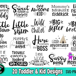 Bundle SVG pour enfant, chemise pour enfant SVG, svg de chemise pour tout-petits, SVG pour enfant impertinent, svg dictons drôles d&#39;enfant, fichiers de coupe pour Cricut et Silhouette