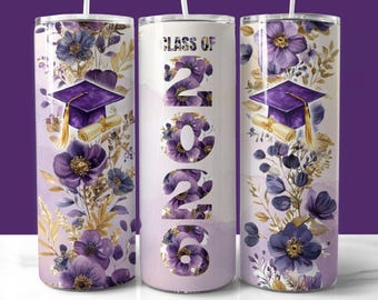Purple Gold Graduation Tumbler Wrap, Class of 2026 (PNG, Digital Download), Graduation Gift for Her