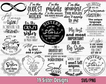 Sister SVG Bundle, Sisters SVG, Funny Sister Quotes svg, Family svg, Sister Shirt svg, Sister Greeting Card Quotes svg