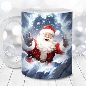 3D Santa Hole in a Wall Mug Wrap, 11 Unze und 15 Unze Mug Wrap Vorlage PNG, sofortiger digitaler Download, Mug Sublimation PNG, 3D Weihnachtsbecher Design