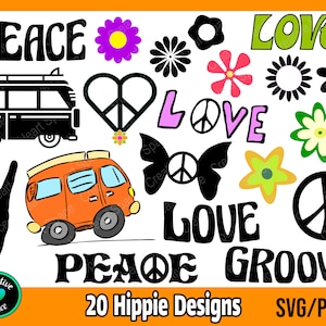 Bundle SVG hippie, fleurs rétro SVG, PNG, svg Peace and Love, Boho svg, svg Groovy