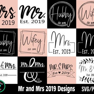 Paquete SVG de Sr. y Sra. 2019, Camisa SVG para parejas, Monograma de Sr. y Sra. SVG