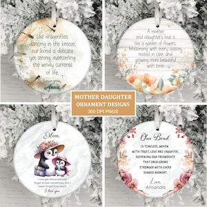 Paquete de adornos con cita de madre e hija PNG, adornos personalizados para mamá por sublimación PNG, regalo para madre e hija, adornos con cita inspiradora