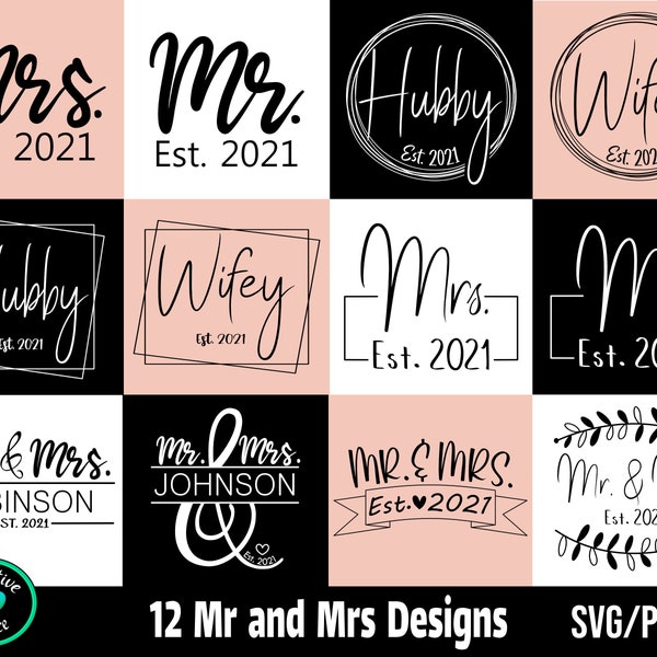 Mr and Mrs 2021 SVG, Mr and Mrs Split Monogram SVG, Couples Shirt svg, Marriage svg, Wedding svg