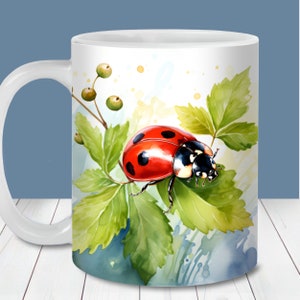 Involucro tazza coccinella, modello tazza da 11 once e 15 once, download digitale istantaneo, PNG sublimazione tazza, tazza da caffè coccinella, design tazza insetto