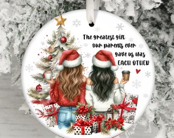 Sublimation d'ornement de citation de soeur PNG, ornement de Noël rond PNG, ornement de vacances joyeux Noël png, autocollant png, sous-verre png