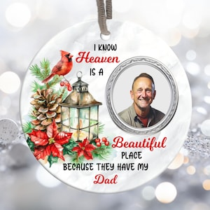 I know Heaven is a Beautiful Place Fotoornament png, gepersonaliseerde kardinaal herdenkingsornament sublimatie png, kerstherdenkingornament