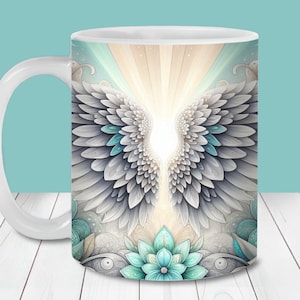 Ali d'angelo Aggiungi nome Involucro tazza PNG, modello tazza da 11 once e 15 once, regalo per nonna mamma sorella figlia badante, design personalizzato tazza angelo