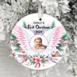 Premier Noël 2024 ornement PNG de bébé fille, sublimation PNG d'ornement Photo bébé, cadeau nouvelle maman, motifs personnalisés d'ornement de nom de bébé