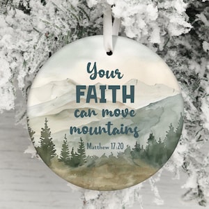Faith Can Move Mountains ornament png, berglandschap ornament sublimatie png, inspirerend bijbelvers schriftornament