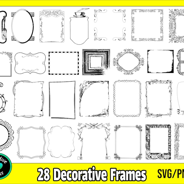 Decorative Frame SVG, Frames SVG Bundle, Vintage Frames svg, Square Frames svg, Mirror Frames svg, Wedding Frames svg