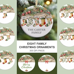 Family Christmas Ornament PNG Bundle, Personalized Christmas Stocking Ornament Sublimation, Family Name Ornament Designs, Instant Download