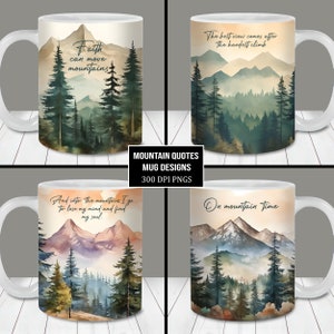 Mountain Quotes mok wrap bundel, 11oz en 15oz mok sjabloon, instant download, natuurliefhebber mok ontwerpen, vintage retro bergen mok