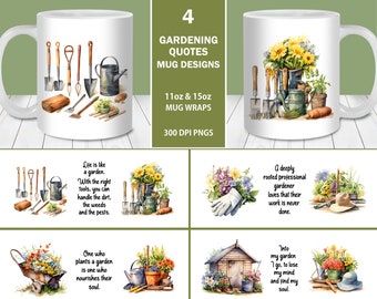 Gardening Quotes Mug Wrap Bundle, 11oz and 15oz Mug Template, Instant Download, Mug Sublimation PNG, Gardening Mug Designs