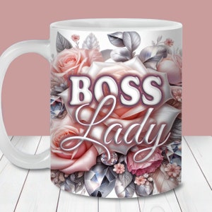 Involucro tazza Boss Lady Roses and Diamonds, modello tazza da 11oz e 15oz, download istantaneo, PNG sublimazione tazza, design tazza imprenditrice femminile
