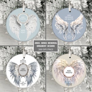 Angel Wings Memorial Ornament Bundle PNG, Personalized Remembrance Bereavement Keepsake Ornament, Instant Digital Download, Mom Dad Gift