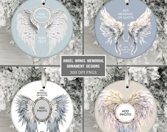 Angel Wings Memorial Ornament Bundle, Personalized Remembrance Ornament, Instant Digital Download, Bereavement Christmas Ornament PNG