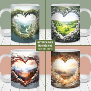 3D-landschappen mok wrap bundel, 11oz en 15oz mok sjabloon, instant digitale download, mok sublimatie png, natuurliefhebber mok ontwerpen