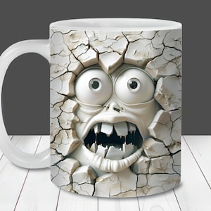 Weißes Monster Gesicht Mug Wrap PNG, sofortiger digitaler Download, 11 Unzen und 15 Unzen Becher Vorlagen, Becher Sublimation PNG, Kinderbecher Designs