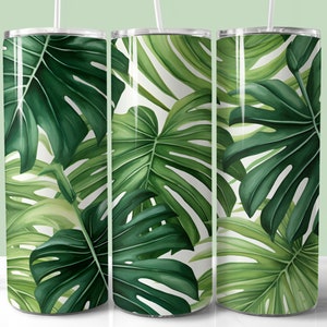 Montsera Leaves Tumbler Wrap, 20oz Skinny Tumbler PNG, Straight and Tapered Tumbler Wrap, Download instantâneo, Tropical Leaves Tumbler Wrap