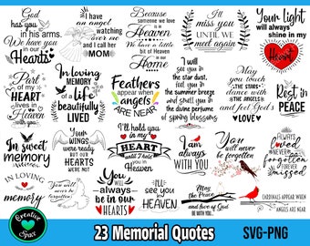 Memorial SVG Bundle, Memorial Quotes SVG, Bereavement svg, In Loving Memory svg, Remembrance svg, Cardinal svg, Cut files for Cricut