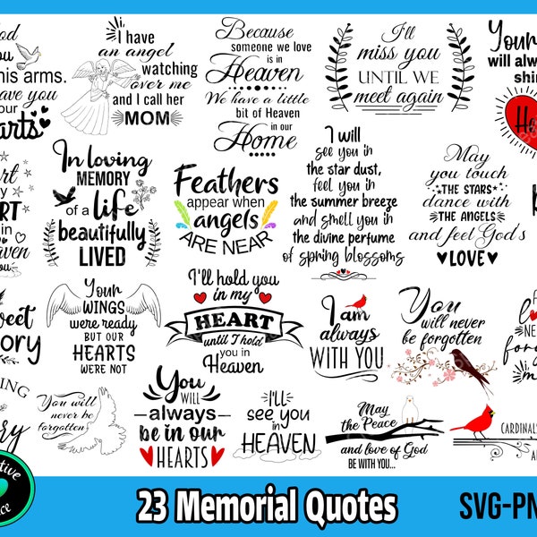 Memorial SVG Bundle, Memorial Quotes SVG, Bereavement svg, In Loving Memory svg, Remembrance svg, Cardinal svg, Cut files for Cricut